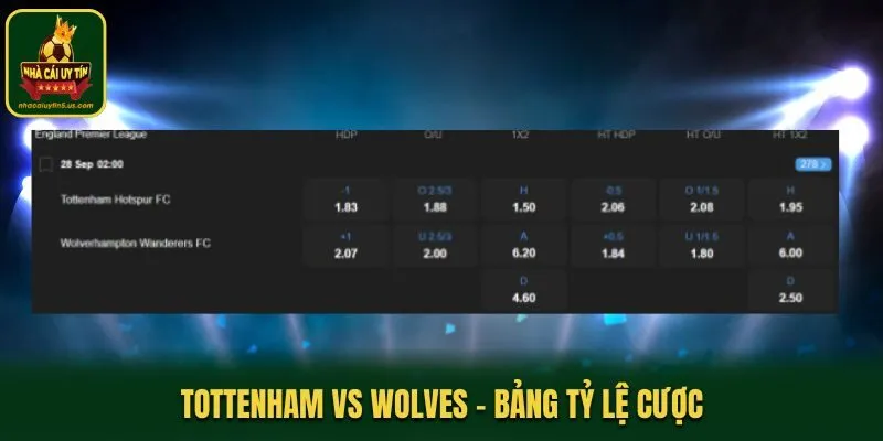 Soi kèo Tottenham vs Wolves - bảng tỷ lệ kèo chi tiết