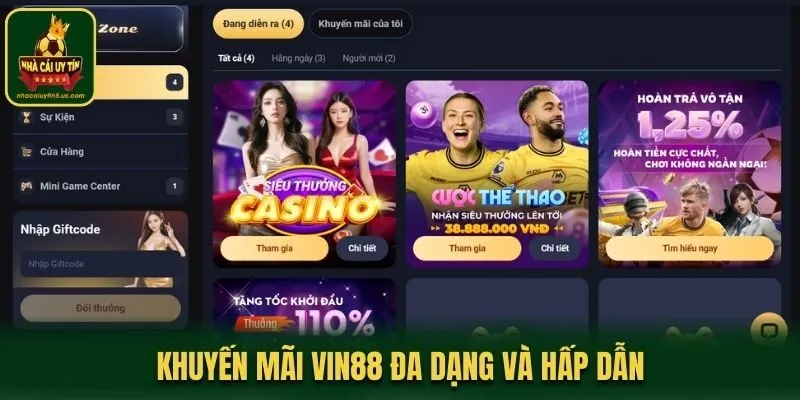 Khuyến mãi VIN88 đa dạng và hấp dẫn